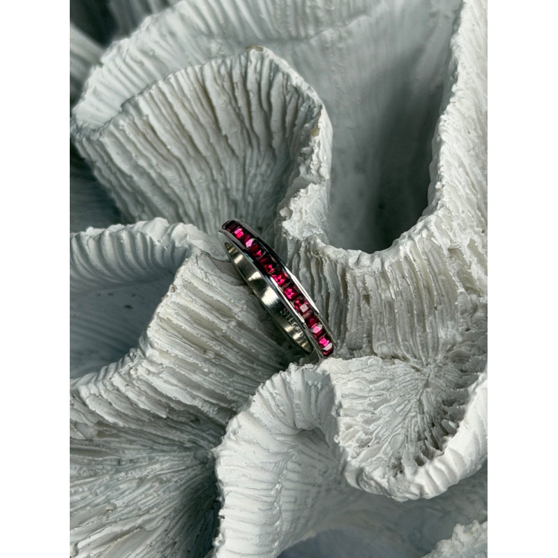 925 Sterling Silver Pink Spinel Band Ring Size 6