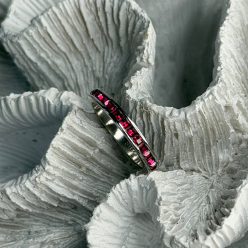 925 Sterling Silver Pink Spinel Band Ring Size 6