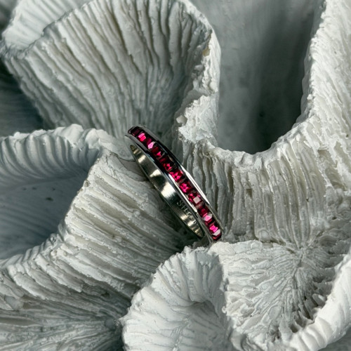 925 Sterling Silver Pink Spinel Band Ring Size 6
