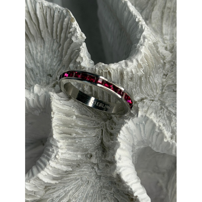 925 Sterling Silver Pink Spinel Band Ring Size 6