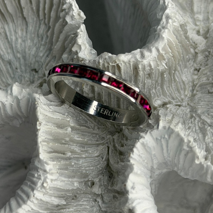 925 Sterling Silver Pink Spinel Band Ring Size 6