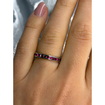 925 Sterling Silver Pink Spinel Band Ring Size 6