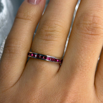 925 Sterling Silver Pink Spinel Band Ring Size 6