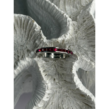 925 Sterling Silver Pink Spinel Band Ring Size 6