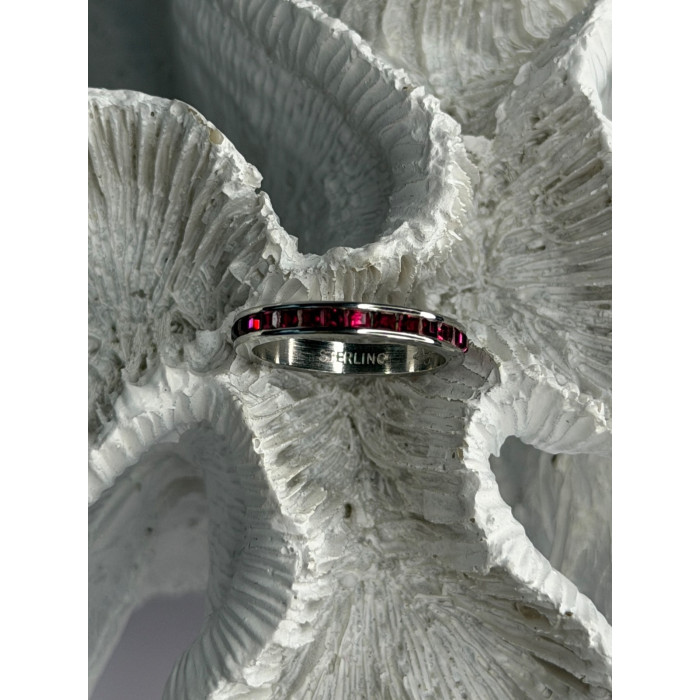 925 Sterling Silver Pink Spinel Band Ring Size 6