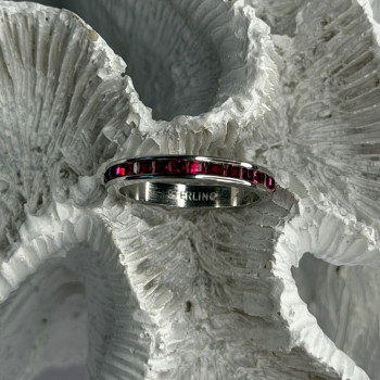 925 Sterling Silver Pink Spinel Band Ring Size 6