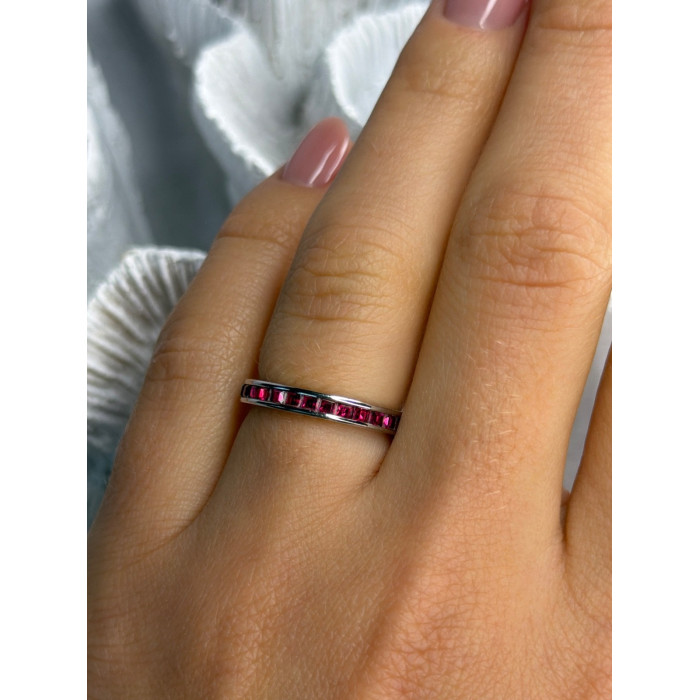 925 Sterling Silver Pink Spinel Band Ring Size 6