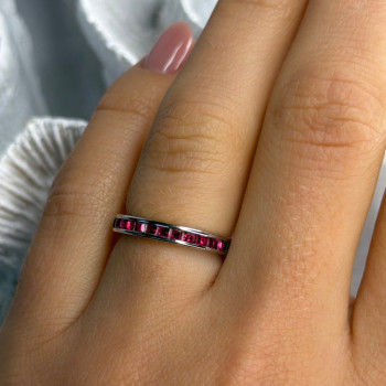 925 Sterling Silver Pink Spinel Band Ring Size 6