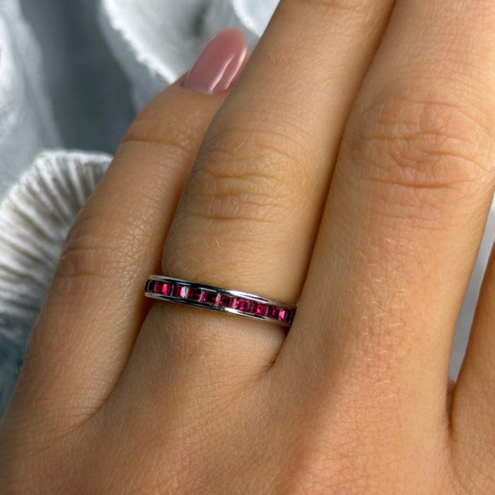 925 Sterling Silver Pink Spinel Band Ring Size 6