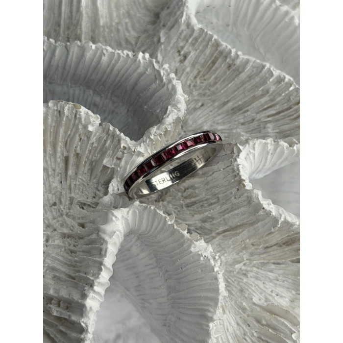 925 Sterling Silver Pink Spinel Band Ring Size 6