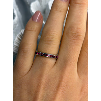 925 Sterling Silver Pink Spinel Band Ring Size 6