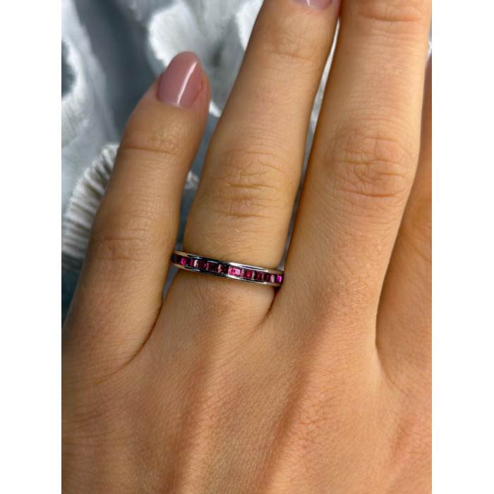 925 Sterling Silver Pink Spinel Band Ring Size 6