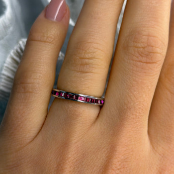 925 Sterling Silver Pink Spinel Band Ring Size 6