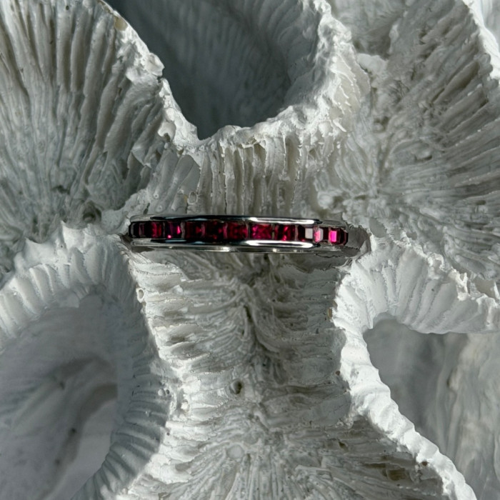 925 Sterling Silver Pink Spinel Band Ring Size 6