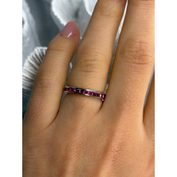 925 Sterling Silver Pink Spinel Band Ring Size 6
