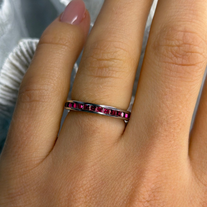 925 Sterling Silver Pink Spinel Band Ring Size 6
