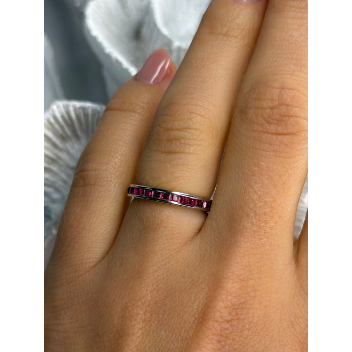 925 Sterling Silver Pink Spinel Band Ring Size 6