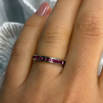 925 Sterling Silver Pink Spinel Band Ring Size 6