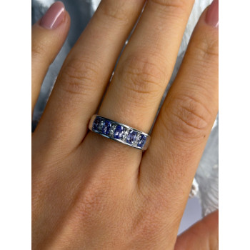 925 Sterling Silver Tanzanite & Diamond Ring Size 8