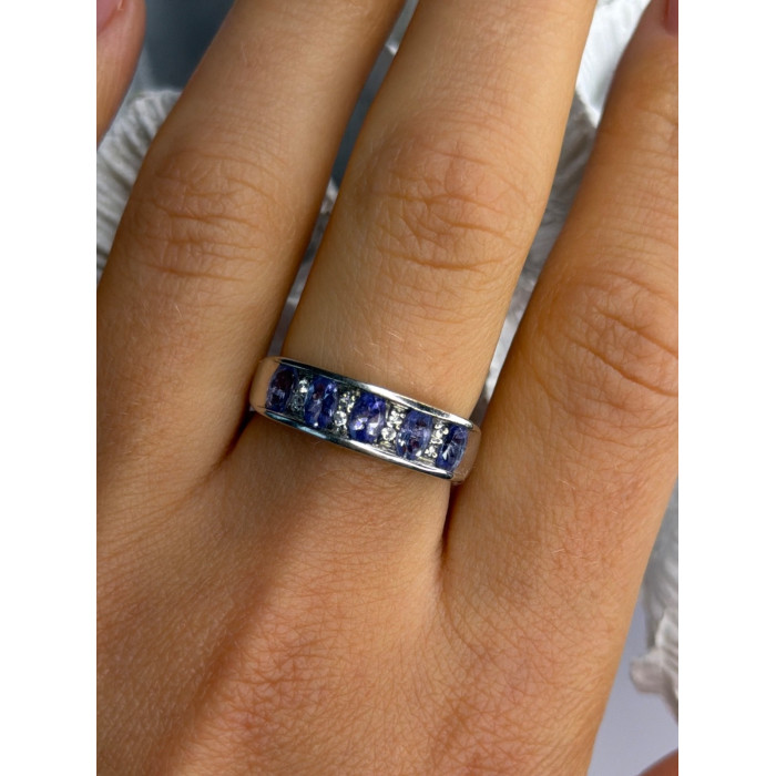 925 Sterling Silver Tanzanite & Diamond Ring Size 8
