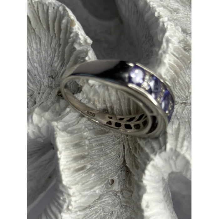 925 Sterling Silver Tanzanite & Diamond Ring Size 8