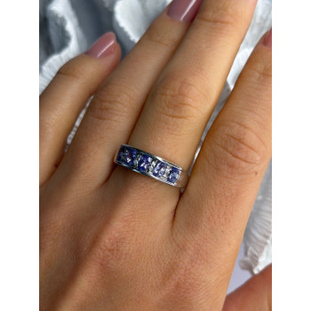 925 Sterling Silver Tanzanite & Diamond Ring Size 8