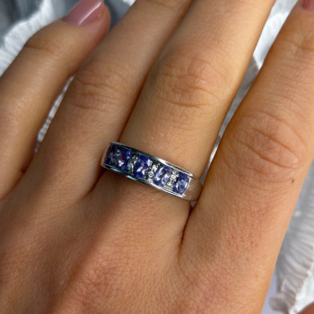 925 Sterling Silver Tanzanite & Diamond Ring Size 8