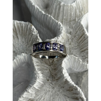 925 Sterling Silver Tanzanite & Diamond Ring Size 8
