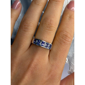 925 Sterling Silver Tanzanite & Diamond Ring Size 8