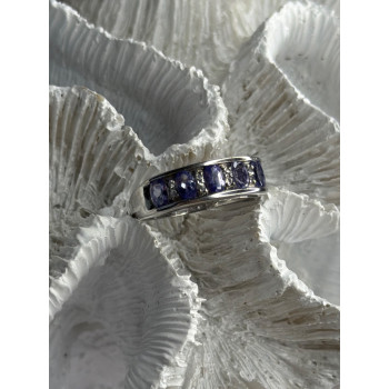 925 Sterling Silver Tanzanite & Diamond Ring Size 8