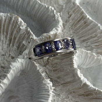 925 Sterling Silver Tanzanite & Diamond Ring Size 8