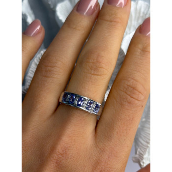 925 Sterling Silver Tanzanite & Diamond Ring Size 8