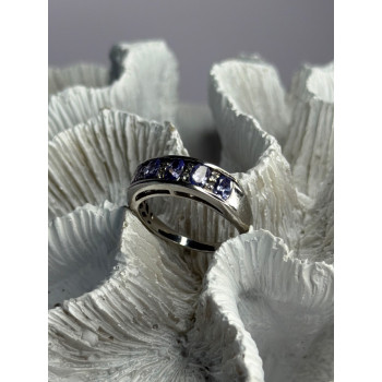 925 Sterling Silver Tanzanite & Diamond Ring Size 8