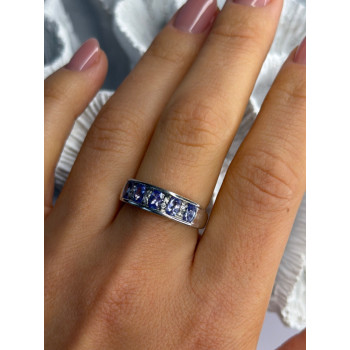 925 Sterling Silver Tanzanite & Diamond Ring Size 8