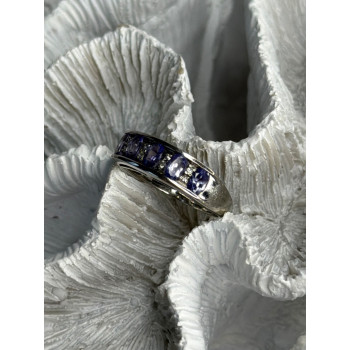 925 Sterling Silver Tanzanite & Diamond Ring Size 8
