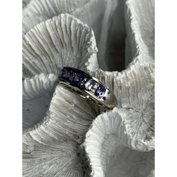 925 Sterling Silver Tanzanite & Diamond Ring Size 8