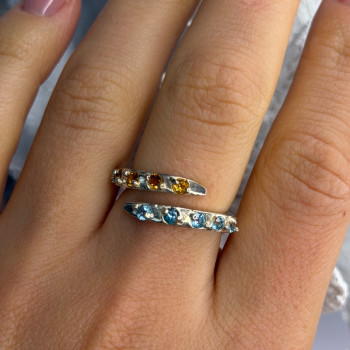 925 Sterling Silver Citrine & Topaz Ring Size 8