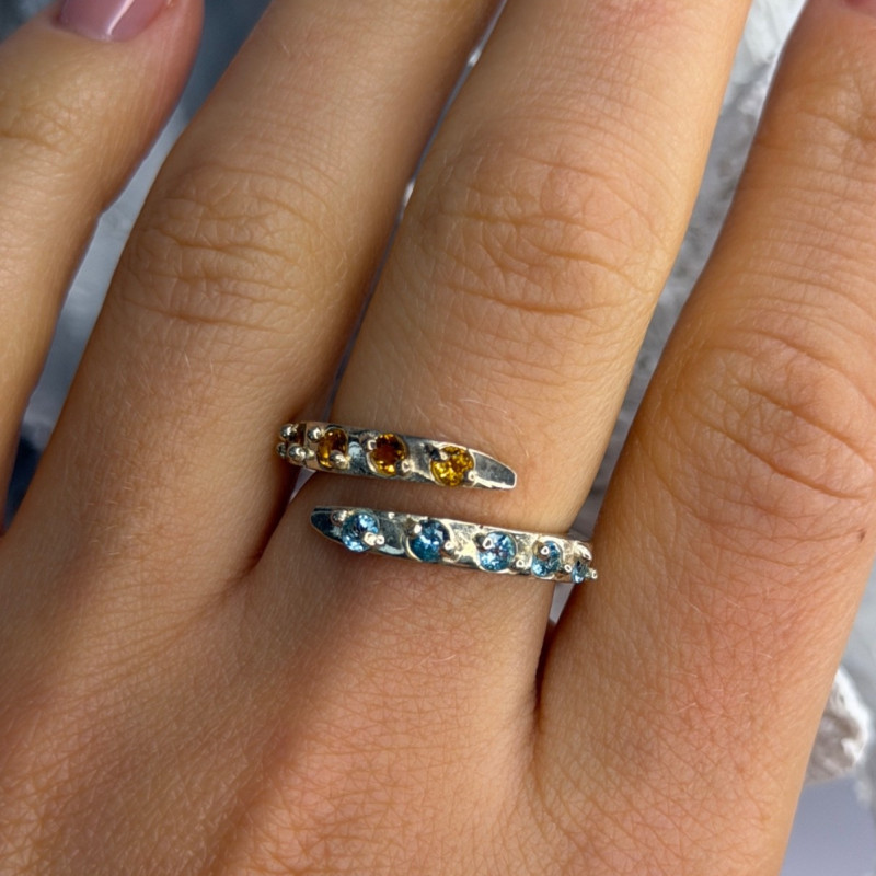 925 Sterling Silver Citrine & Topaz Ring Size 8