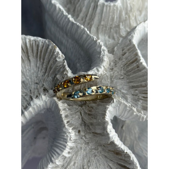 925 Sterling Silver Citrine & Topaz Ring Size 8