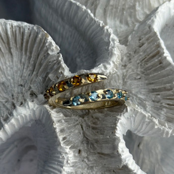 925 Sterling Silver Citrine & Topaz Ring Size 8