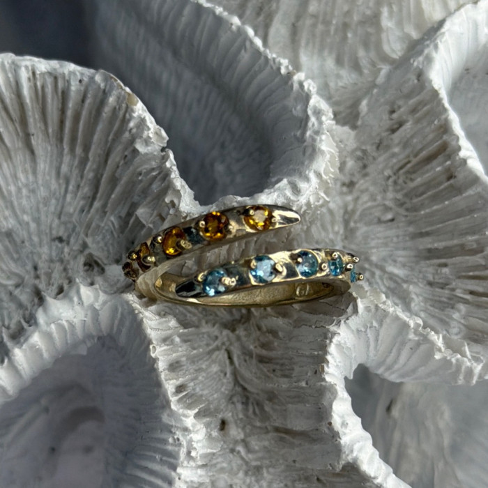 925 Sterling Silver Citrine & Topaz Ring Size 8