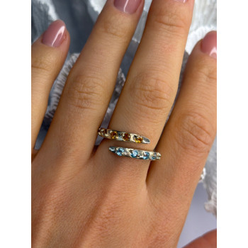 925 Sterling Silver Citrine & Topaz Ring Size 8