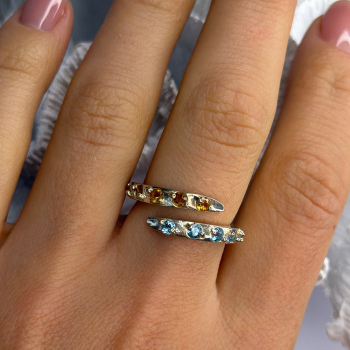 925 Sterling Silver Citrine & Topaz Ring Size 8