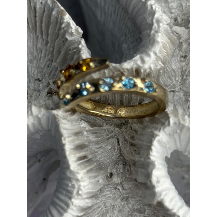 925 Sterling Silver Citrine & Topaz Ring Size 8
