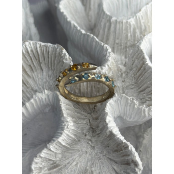 925 Sterling Silver Citrine & Topaz Ring Size 8