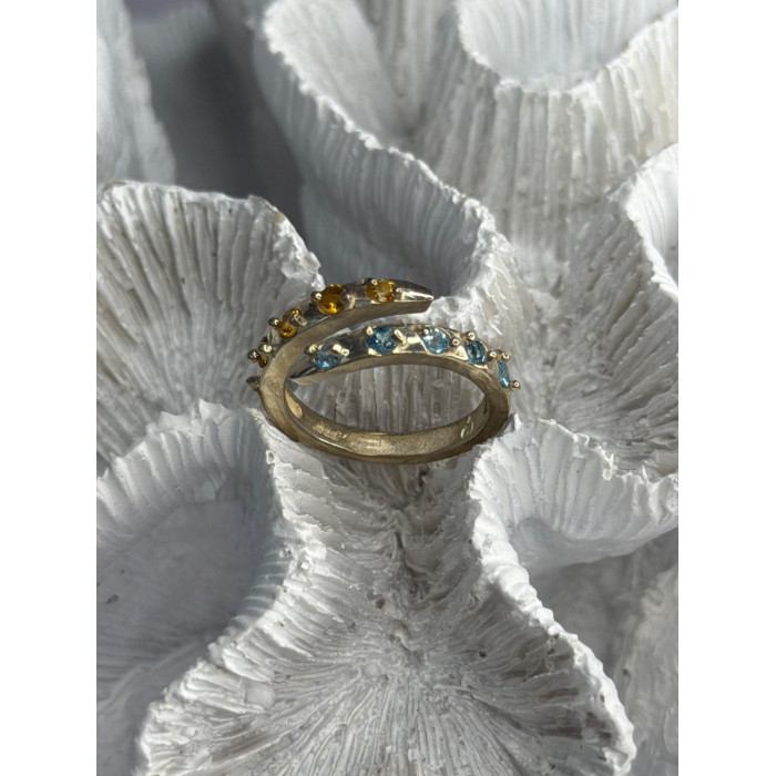 925 Sterling Silver Citrine & Topaz Ring Size 8