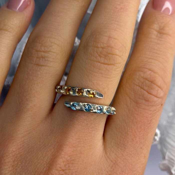 925 Sterling Silver Citrine & Topaz Ring Size 8