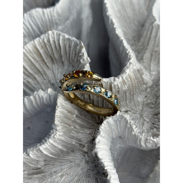 925 Sterling Silver Citrine & Topaz Ring Size 8