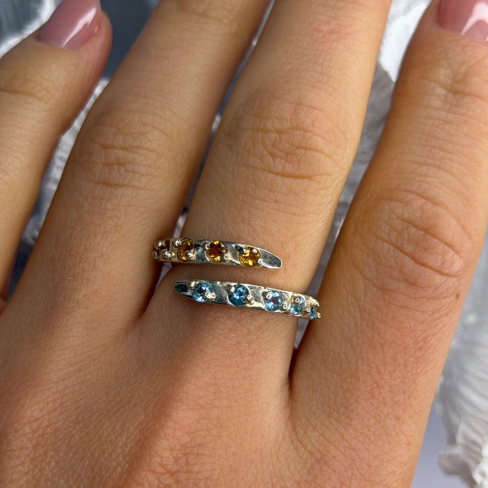 925 Sterling Silver Citrine & Topaz Ring Size 8