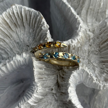 925 Sterling Silver Citrine & Topaz Ring Size 8